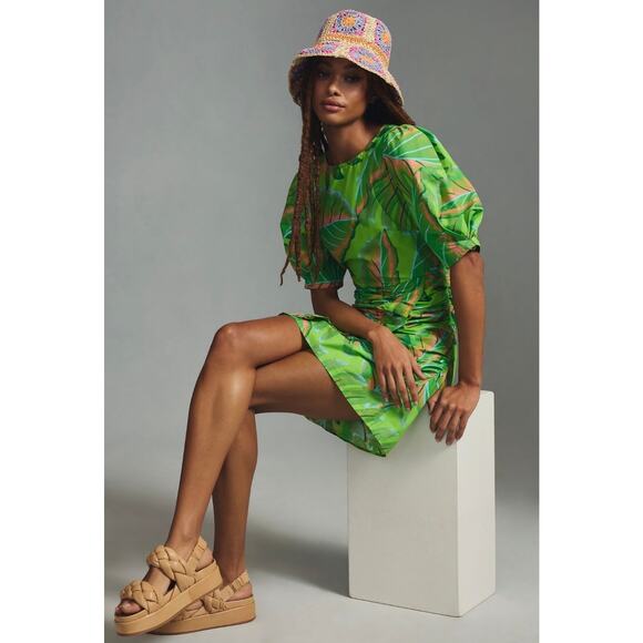 NWT Farm Rio Anthropologie Puff Sleeve Tropical Leaf Mini Dress Plus Size 3X - Picture 3 of 14